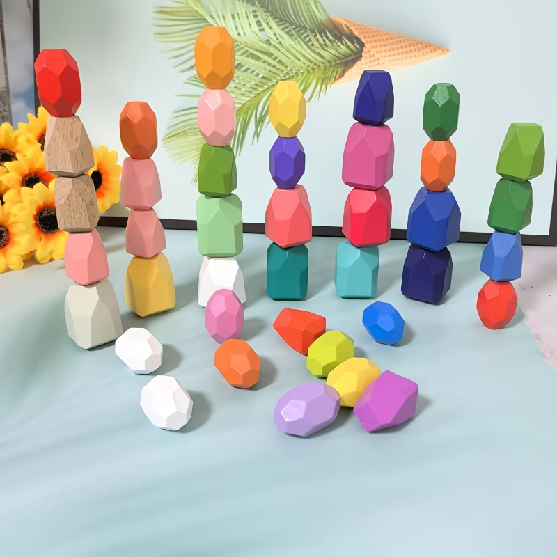 Party Games Easter For Kids - Pierres d'équilibre empilables en bois, 20